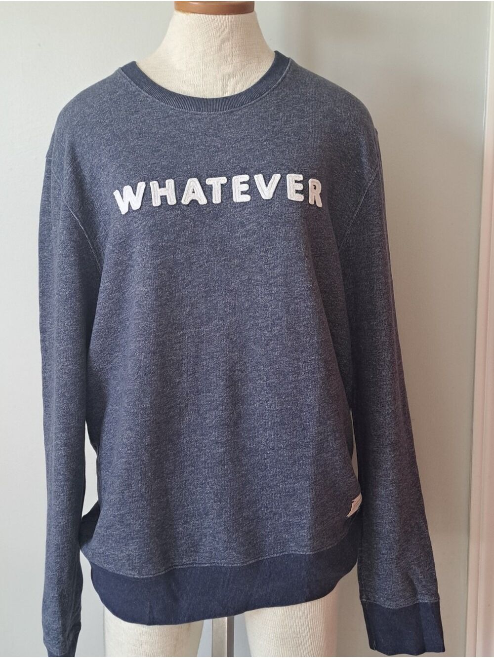 Bensimon Good Luck Blue Heathered Stitched "Whatever" Sweatshirt Crewneck Top L